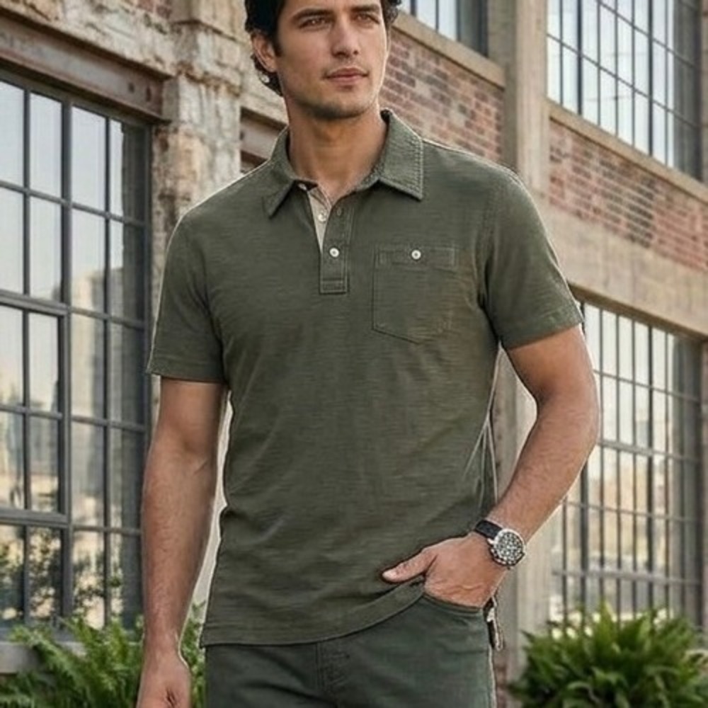Jachs New York Mens M Reverse Slub Stretch Polo Shirt Olive Green Short Sleeve